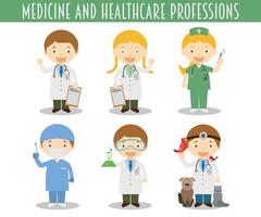 impostato di medicina e assistenza sanitaria professioni nel cartone animato stile vettore