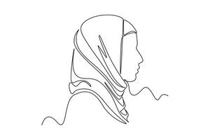 continuo uno linea disegno elegante e di moda hijab donna concetto. scarabocchio illustrazione. vettore