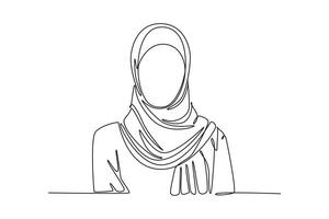 continuo uno linea disegno elegante e di moda hijab donna concetto. scarabocchio illustrazione. vettore