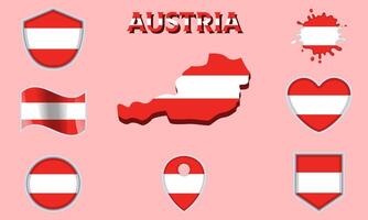 collezione di piatto nazionale bandiere di Austria con carta geografica vettore