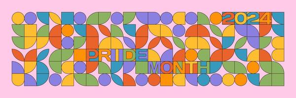 tolleranza e pace arcobaleno tipografico bandiera modello. orgoglio mese 2024 semplice geometrico mosaico stile. contorno piatto illustrazione. vettore