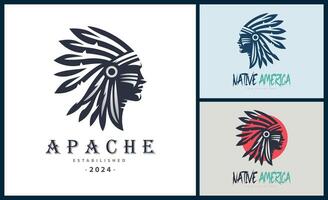 apache indiano azteco nativo americano guerriero tribù viso testa logo modello design vettore