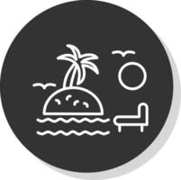 tramonto su spiaggia linea ombra cerchio icona design vettore