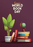 mondo libro giorno illustrazione con un' pianta vettore
