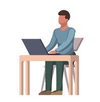 uomo Lavorando su il computer portatile. piatto illustrazione personaggio design isolato su bianca sfondo vettore
