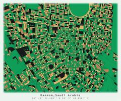 dannazione, saudita Arabia, città centro, urbano dettaglio strade strade colore carta geografica , elemento modello Immagine vettore