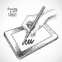 Disegno a mano sul tablet vettore