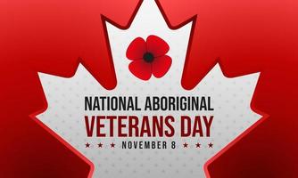 sfondo del giorno nazionale dei veterani aborigeni o design della cartolina d'auguri. 8 novembre con una foglia d'acero rossa, un'icona di un fiore di papavero brillante e una bandiera del Canada. modello vettoriale premium