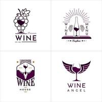 design del logo del vino di lusso. con uva viola, bottiglia, corno di cervo e ali. design del logo premium vettore