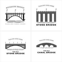 set di silhouette retrò vintage del design del logo del ponte. modello logo ponte in mattoni, pietra e acciaio vettore