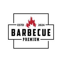 illustrazione di un' ristorante design con un' Vintage ▾ barbecue logo concetto con il concetto di un' fuoco ardente su un' semplice bbq caldo griglia vettore