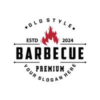 illustrazione di un' ristorante design con un' Vintage ▾ barbecue logo concetto con il concetto di un' fuoco ardente su un' semplice bbq caldo griglia vettore