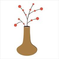 vaso con bacche rosse isolato su bianco background.flower vaso stile minimal. illustrazione vettoriale. vettore