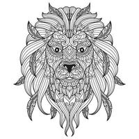 faccia di leone disegnata a mano per libro da colorare per adulti vettore