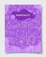 concetto di ospitalità con stile doodle per modello di banner, volantini, libri e copertine di riviste vettore
