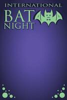 internazionale pipistrello notte vacanza bandiera o manifesto con cartone animato pipistrello su notte sfondo vettore