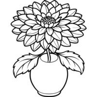crisantemo fiore su il vaso schema illustrazione colorazione libro pagina disegno, crisantemo fiore su il vaso nero e bianca linea arte disegno colorazione libro pagine per bambini e adulti vettore