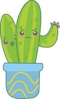 kawaii in vaso cactus personaggio con carino cartone animato design. illustrazione su bianca sfondo vettore