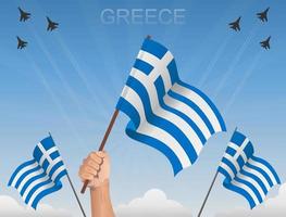 bandiere della grecia che sventolano sotto il cielo blu vettore
