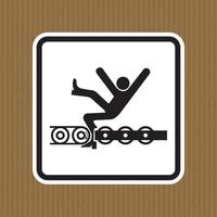 avvertire il trasportatore esposto e le parti in movimento causeranno lesioni al servizio o simbolo di morte isolato su sfondo bianco, illustrazione vettoriale