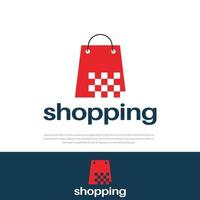 negozio pixel e design del logo dello shopping. modello di progettazione del logo del negozio, icona del simbolo vettore