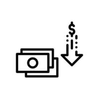 icona di stile della linea di riduzione dei costi isolata su sfondo bianco vettore