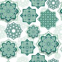 grafica del festival di arte geometrica islamica. decorazione senza cuciture in verde. celebrazione di eid mubarak. vettore