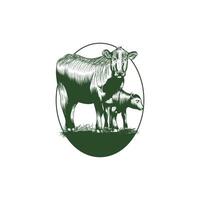 mucca azienda agricola Vintage ▾ stile illustrazione logo, astratto design per il tuo azienda vettore