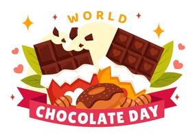 mondo cioccolato giorno celebrazione illustrazione su 7 luglio con fuso cioccolatini e torta nel piatto cartone animato sfondo design vettore