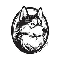alaskan malamute cane logo design illustrazione su cerchio Immagine vettore