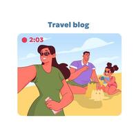 famiglia viaggio blog concetto. illustrazione vettore