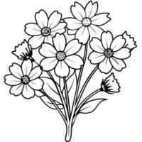 cosmo fiore mazzo schema illustrazione colorazione libro pagina disegno, cosmo fiore mazzo nero e bianca linea arte disegno colorazione libro pagine per bambini e adulti vettore