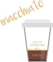 illustrazione di un' macchiato caffè tazza icona con suo preparazione e proporzioni. vettore