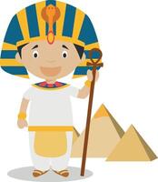 egiziano cartone animato personaggio con gizah piramidi. illustrazione. bambini storia collezione. vettore