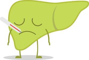 illustrazione di un' malato e triste fegato nel cartone animato stile. vettore