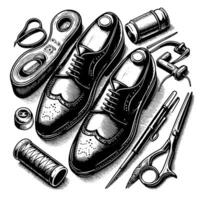 nero e bianca illustrazione di un' paio di maschio pelle scarpe vettore