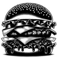 nero e bianca illustrazione di un' gustoso grigliato hamburger al formaggio vettore