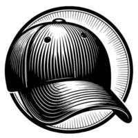 nero e bianca illustrazione di un' singolo baseball berretto vettore
