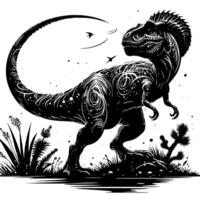 nero e bianca illustrazione di un' trex dinosauro vettore