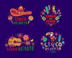 cinco de mayo lettering icone per messicano vacanza vettore