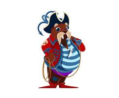 cartone animato tricheco animale nostromo pirata personaggio vettore