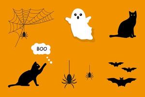 impostato per Halloween. fantasma, ragnatela, pipistrello, topo e gatto. vettore