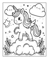 pagina da colorare unicorno per bambini vettore