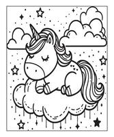 unicorno con nube colorazione pagina per bambini vettore