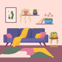 cartone animato colore divano moderno vivente camera interno dentro concetto vettore