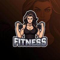 fitness donna con dumbell portafortuna logo design per distintivo, emblema, esport e maglietta stampa vettore