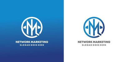 iniziale lettera n e m con Rete marketing logo il branding identità logo design modello vettore