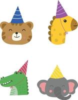 animale personaggi con carino compleanno cappelli vettore