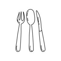 cucchiaio, forchetta e coltello icona scarabocchio illustrazione vettore
