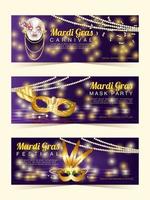 banner realistico carnevale mardi gras con maschera vettore